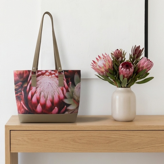 King Protea and Taupe Tote Bag