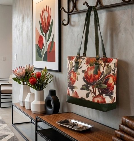 Protea & Bottle Green Tote Bag